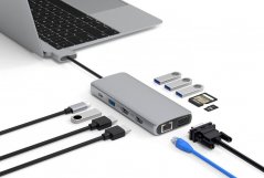 ESTUFF ES623010 Triple Display USB-C hub 12v1 (2xHDMI, VGA, 4x USB, audio, SD/MicroSD, RJ45, USB-C 100W), Space Grey