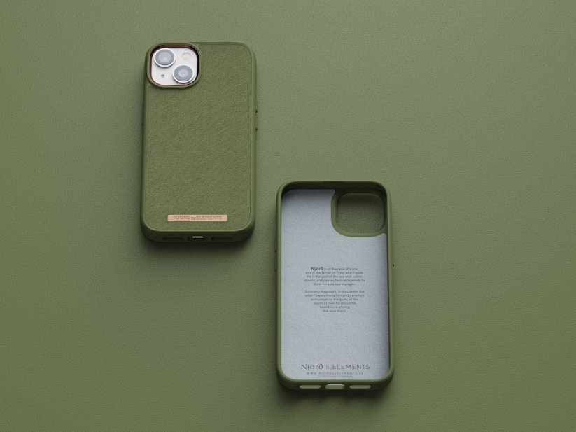 NJORD Comfort+ Suede Odolný kryt se semišovými zády pro iPhone 14, zelený