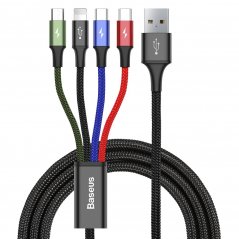 BASEUS CA1T4-B01 Opletený nabíjecí a datový kabel 4v1 (2x USB-C/Lightning/microUSB), 1,2 m, černý