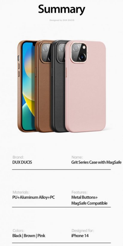 DUX DUCIS Grit Leather Magsafe Kožený kryt pro iPhone 14, černý