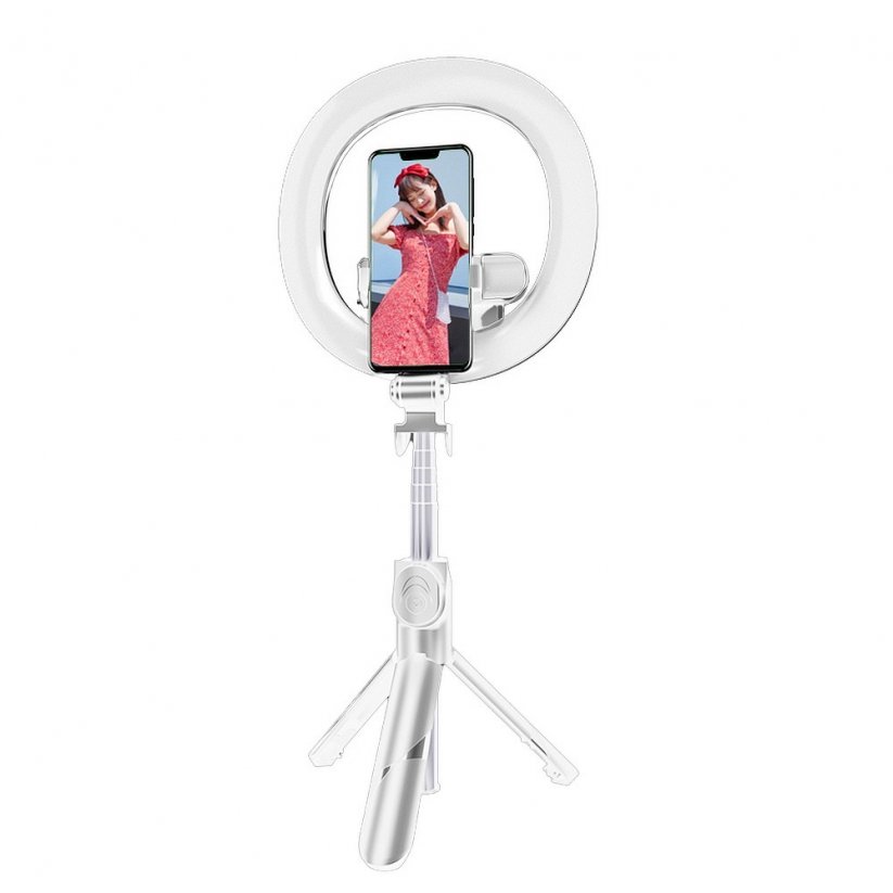 AG PREMIUM XT-18S+ Selfie teleskopická tyč se stativem, Bluetooth a LED přisvětlením, délka 24-84cm, bílá
