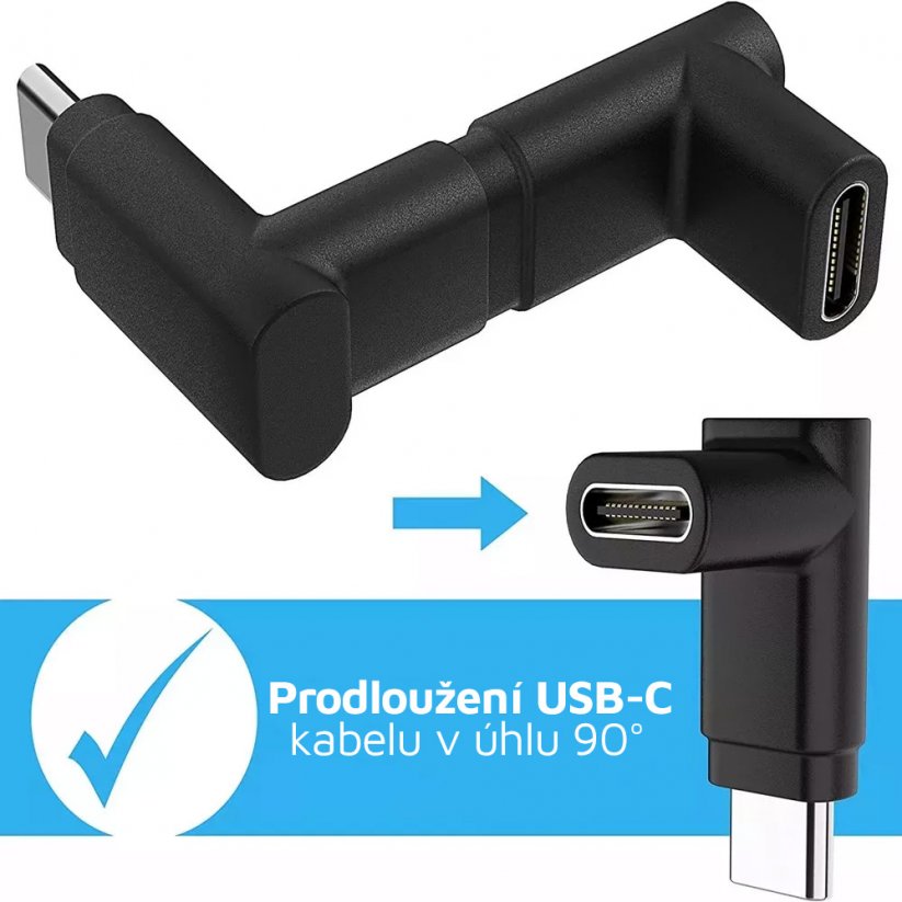 MICROCONNECT Úhlový adaptér USB-C 3.2 male-female (samec-samice),  PD až 100W, černý