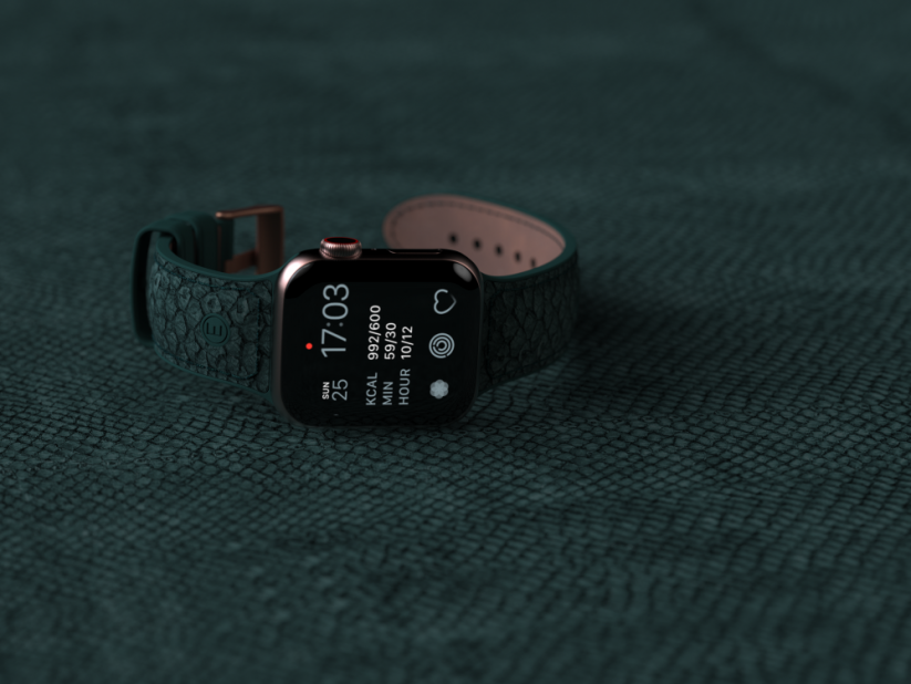 NJORD Jord Řemínek z lososí kůže pro Apple Watch 42/44/45/49mm, tmavě zelený