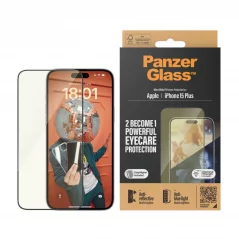 PANZERGLASS Ochranné sklo 2.5D FULL-COVER 0.4mm pro iPhone 15 Plus, EyeCare, černý rámeček