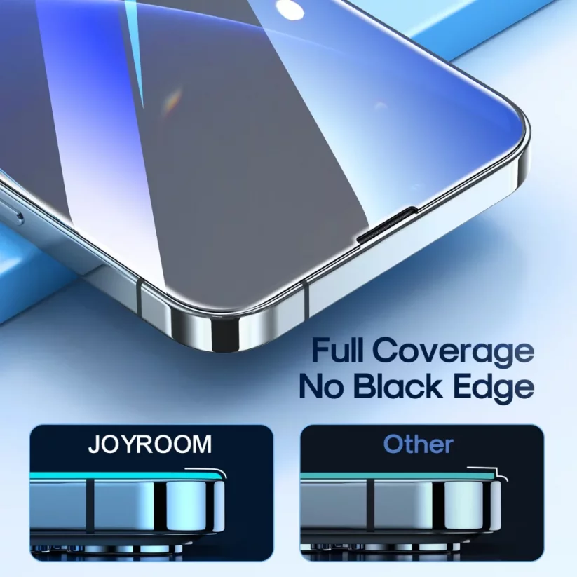 JOYROOM JR-DH09 Ochranné sklo s odstraňovačem prachu 2.5D FULL-COVER 0.33mm pro iPhone 14, montážní rámeček