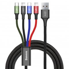BASEUS CA1T4-A01 Opletený nabíjecí a datový kabel 4v1 (2x Lightning/USB-C/microUSB), 1,2 m, černý