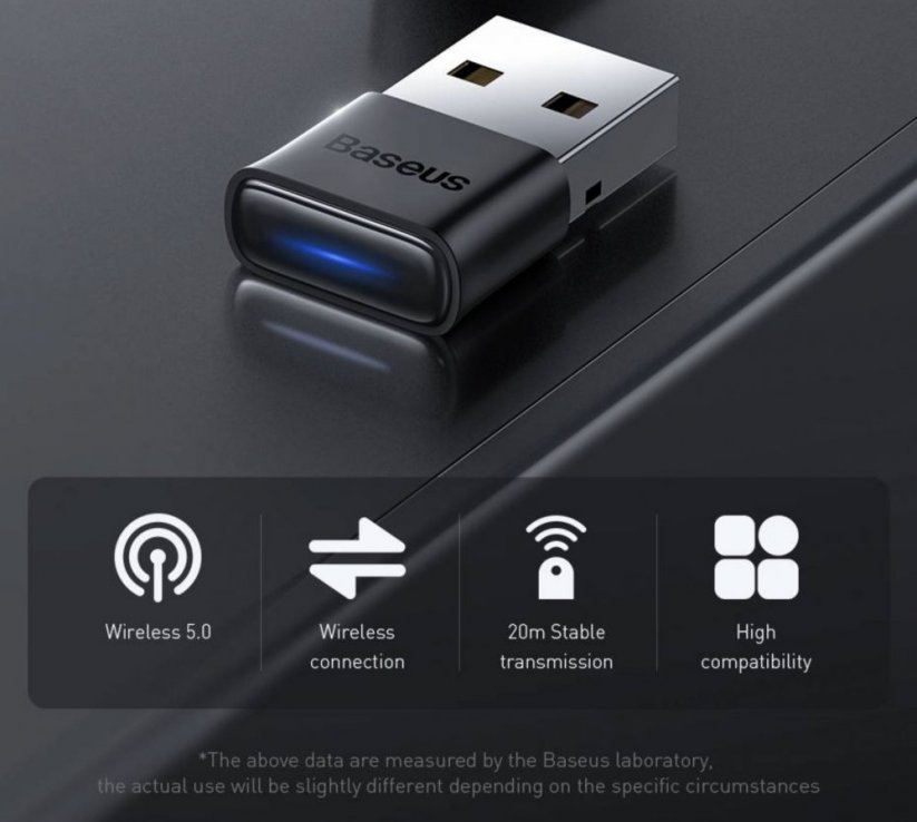 BASEUS BA04 Mini Bluetooth 5.0 adaptér do USB portu počítače, černý