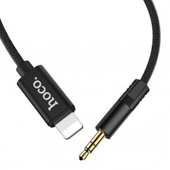HOCO UPA13 Kabel audio Jack 3,5/Lightning s opleteným kabelem, černý