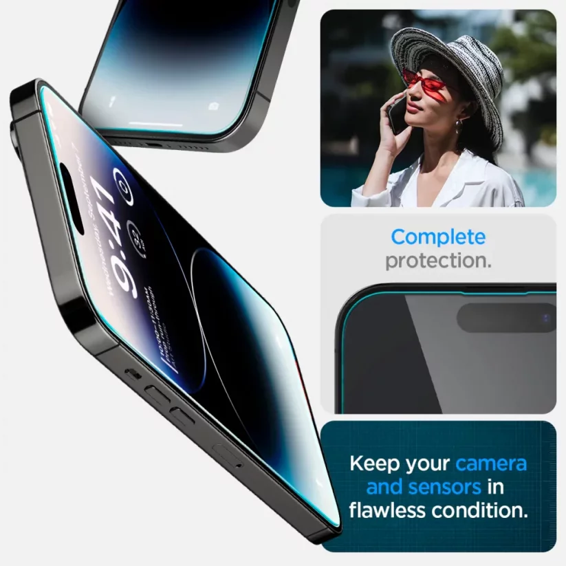 SPIGEN EZ Fit Ochranné sklo 2.5D FULL-COVER 0.3mm pro iPhone 14 Pro Max, montážní rámeček, 2ks