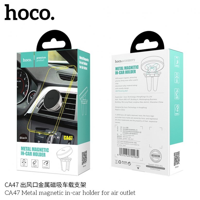 HOCO CA47 Magnetický držák na mobilní telefon do mřížky ventilace automobilu, černý