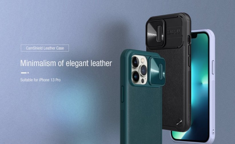 NILLKIN CamShield Leather Ultra odolný kryt s krytkou kamery pro iPhone 13 Pro, tmavě zelený