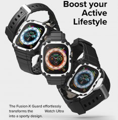 RINGKE Fusion-X Guard Sada 2v1 - Ultra odolný kryt + řemínek pro Apple Watch Ultra (49mm), bílo-černý