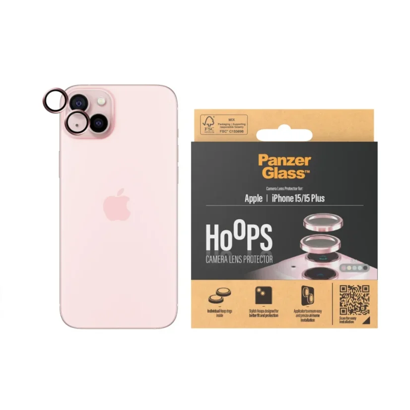 PANZERGLASS Ochranné kroužky zadní kamery HoOps pro iPhone 15/15 Plus, růžový hliník