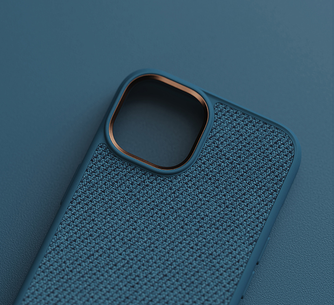 NJORD Fabric Tonal Odolný kryt s textilními zády pro iPhone 14, modrý