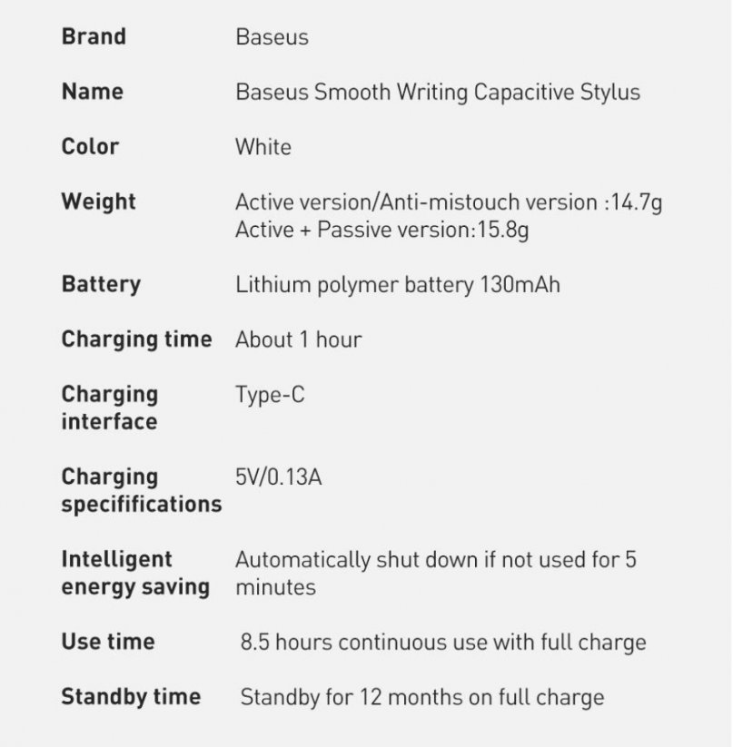 BASEUS SXBC000002 Smooth Writing Stylus pro iPad/iPad Pro (Active-mistouch verze), bílý