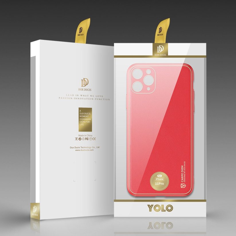 DUX DUCIS Yolo Series Silikonový kryt s koženými zády pro iPhone 11 Pro, červený