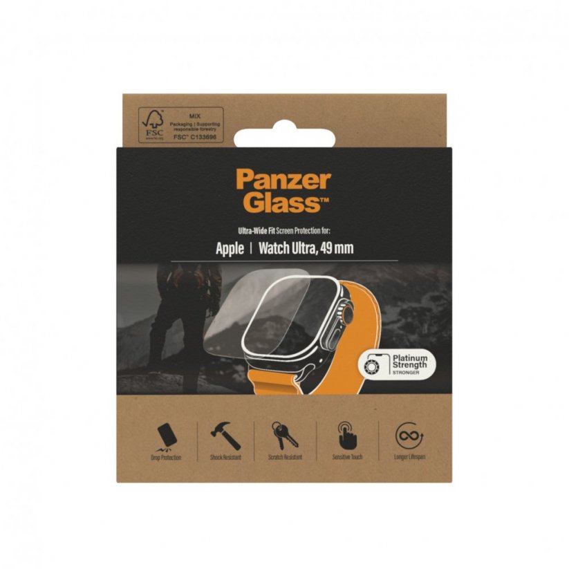 PANZERGLASS Ochranné sklo 2.5D FULL-COVER 0.4mm pro Watch Ultra 49mm, AntiBacterial, čiré