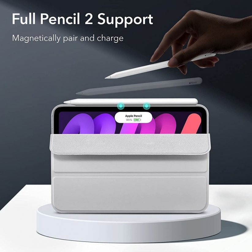 ESR Rebound Magnetic obal pro iPad Mini 8,3" (6.gen., 2021) a Apple Pencil, stříbrno-šedý