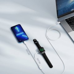 JOYROOM S-IW005 Nabíjecí USB-C kabel 2v1 pro hodinky Apple Watch a iPhone 1,5m, bílý