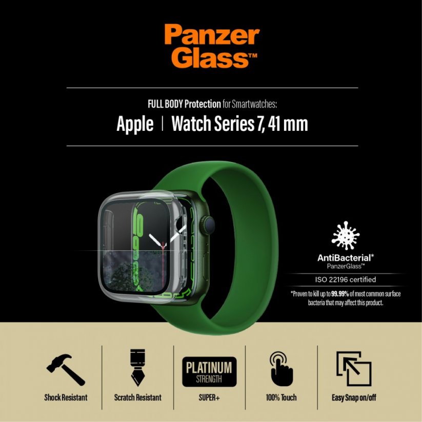 PANZERGLASS Full Protection Ochranný kryt pro Watch 7/8, 41mm, čirý rámeček, AntiBacterial