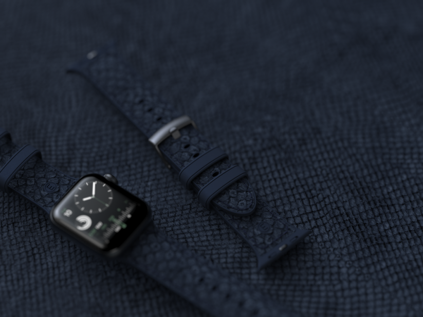 NJORD Vatn Řemínek z lososí kůže pro Apple Watch 42/44/45/49mm, tmavě modrý