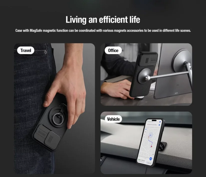 NILLKIN CamShield Pro Magnetic Ultra odolný MagSafe kryt s krytkou kamery pro iPhone 15 Pro Max, modrý