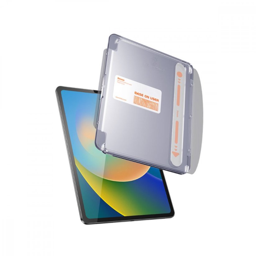 BASEUS P40012005201-02 Ochranné sklo 2.5D FULL-COVER 0.3mm pro iPad 10,2" (7/8/9 gen.)/Air 10,5", montážní rámeček, čiré