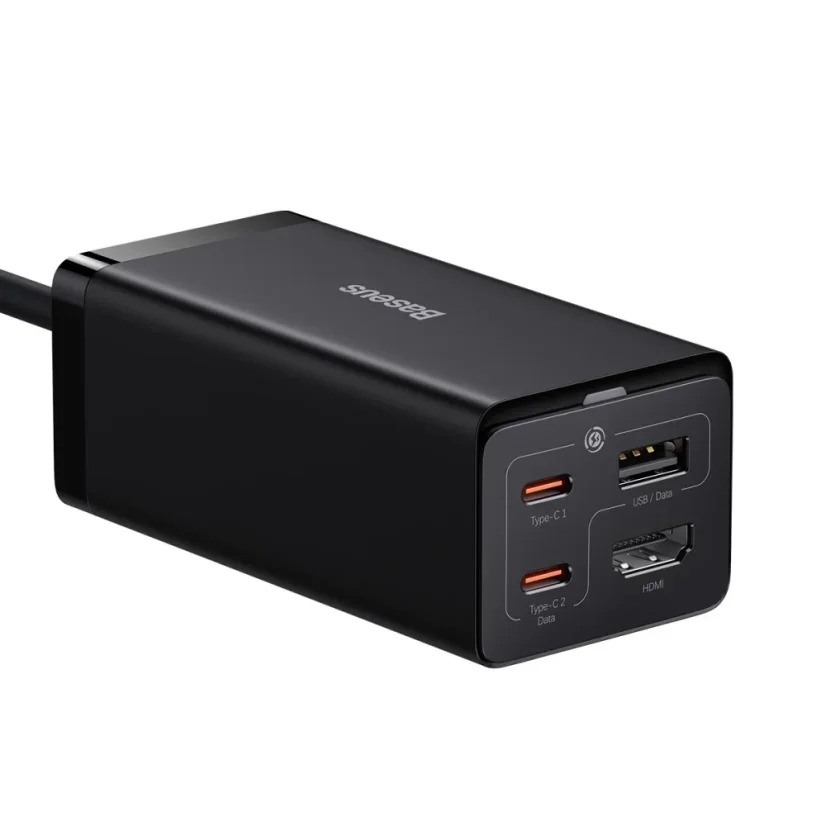 GaN5 Baseus CCGP110201 HUB HDMI nabíječka 2x USB-C / USB-A / HDMI 4K 30Hz 1,5m - černá + USB-C - USB-C 100W kabel 1m