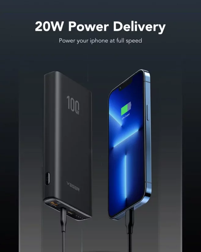 VEGER W2032C T100 Powerbanka pro MacBook/ultrabook s výkonem 100W a kapacitou 20.000mAh, černá