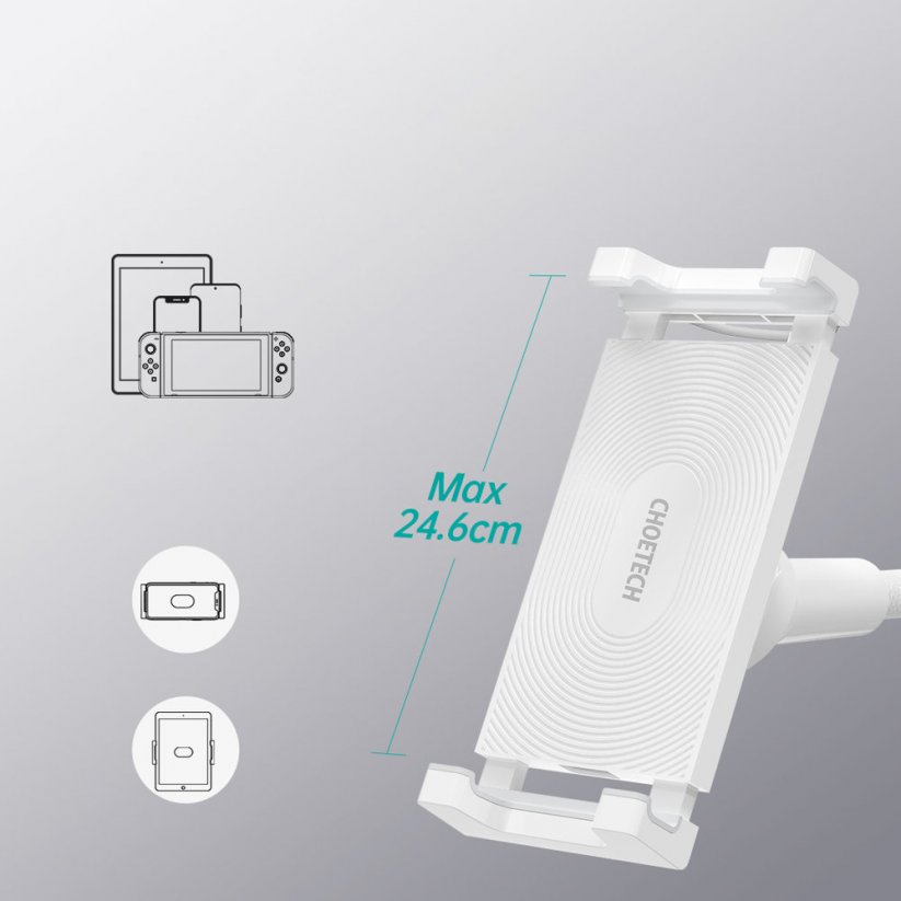 CHOETECH T548-S Flexibilní držák telefonu s uchycením na pracovní desku a bezdrátovým nabíjením 10W, bílý