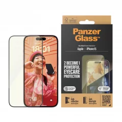 PANZERGLASS Ochranné sklo 2.5D FULL-COVER 0.4mm pro iPhone 15, EyeCare, černý rámeček