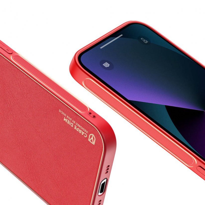 DUX DUCIS Yolo Series Silikonový kryt s koženými zády pro iPhone 12 Mini, červený