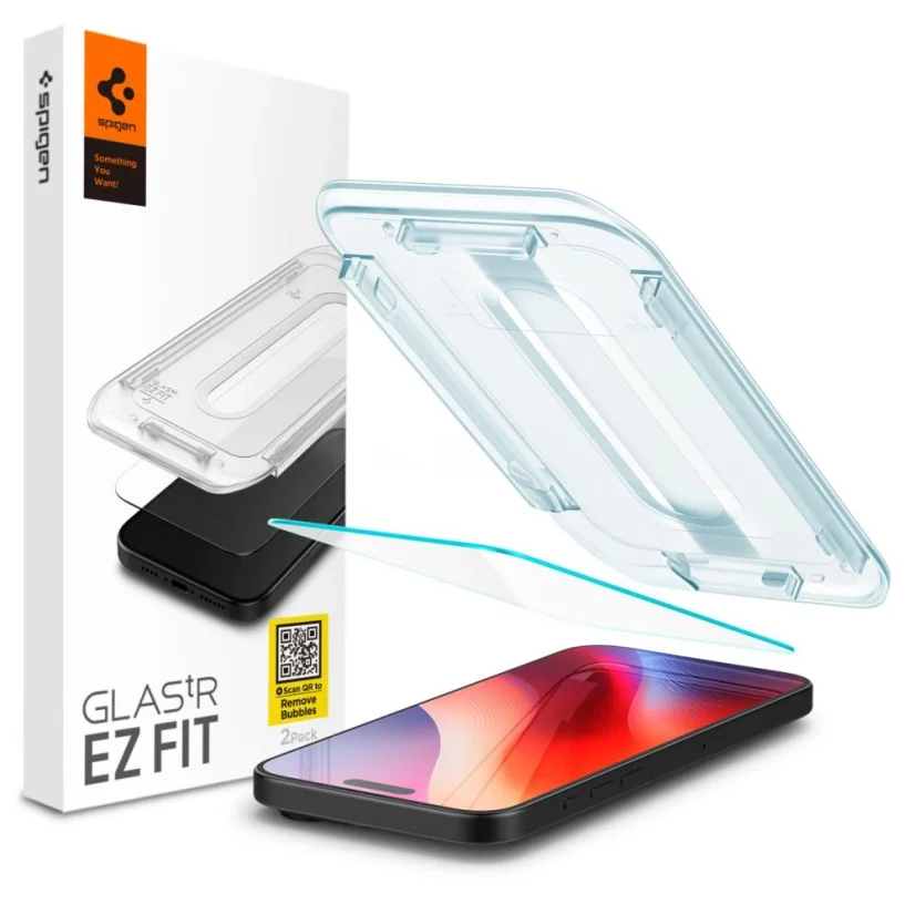 SPIGEN EZ Fit Ochranné sklo 2.5D FULL-COVER 0.3mm pro iPhone 16 Pro, montážní rámeček, 1ks