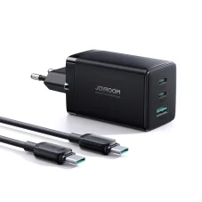 Joyroom GaN 65W rychlá nabíječka USB-A, 2x USB-C černá + USB-C - USB-C 100W kabel 1,2 m (TCG01)