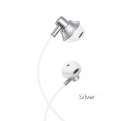 HOCO M75 Magnetická sluchátka s mikrofonem, kabel 1,2m, Jack 3,5mm konektor, stříbrno-bílá