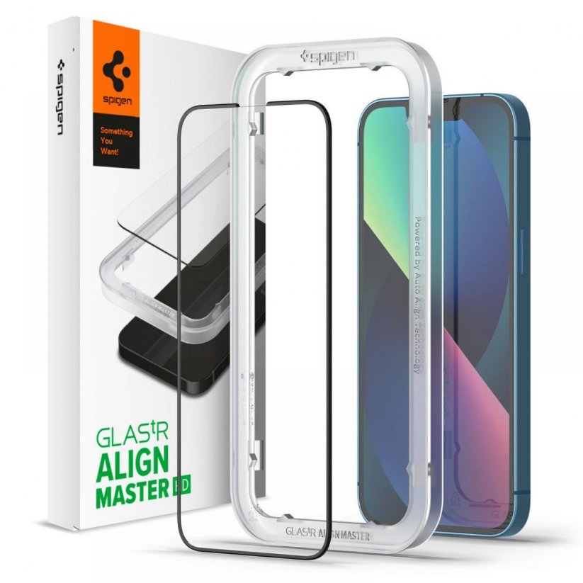 SPIGEN AlignMaster Ochranné sklo 2.5D FULL-COVER 0.3mm pro iPhone 13 Mini, montážní rámeček