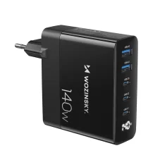 GaN Wozinsky CGWCB 140W síťová nabíječka 3 x USB-C / 2 x USB-A - černá