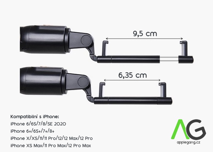 AG PREMIUM K07 Selfie teleskopická tyč se stativem a Bluetooth, délka 24-65cm, černá
