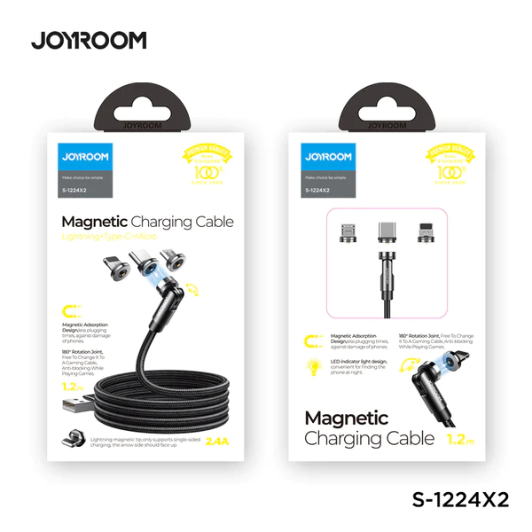 JOYROOM S-1224X2 Magnetický ohebný nabíjecí kabel 3v1 (USB-C, Micro USB, Lightning), 1,2m, černý