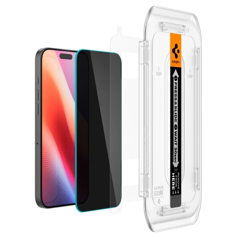 SPIGEN EZ FIT Ochranné sklo 2.5D STANDARD 0.3mm pro iPhone 16 Pro Max, montážní rámeček, Privacy, 2ks