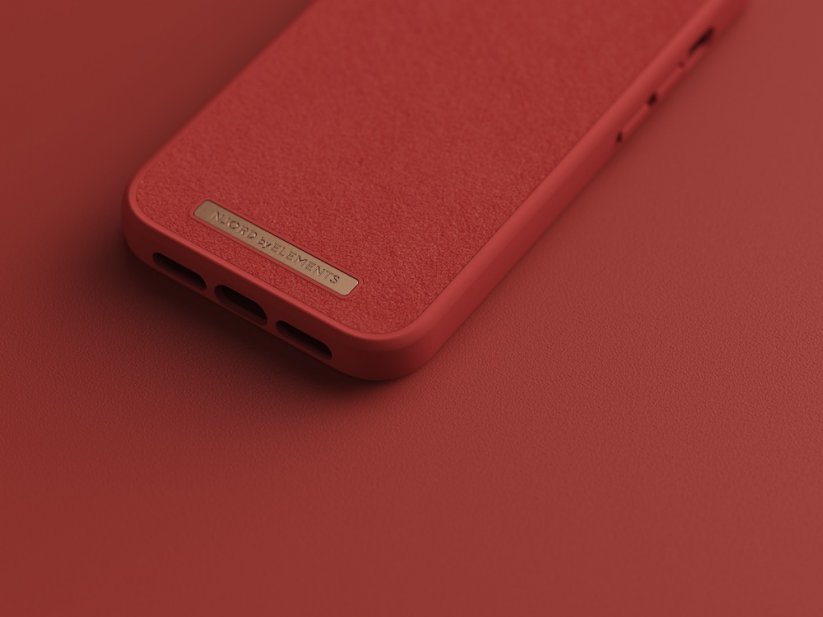 NJORD Comfort+ Suede Odolný kryt se semišovými zády pro iPhone 14 Pro, červený