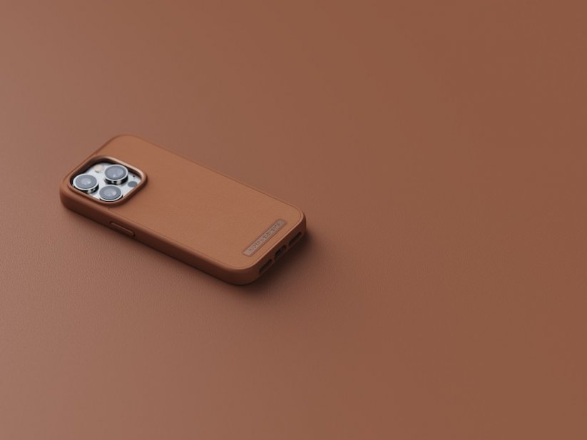 NJORD Genuine Leather Odolný kryt z pravé kůže pro iPhone 14 Pro, světle hnědý
