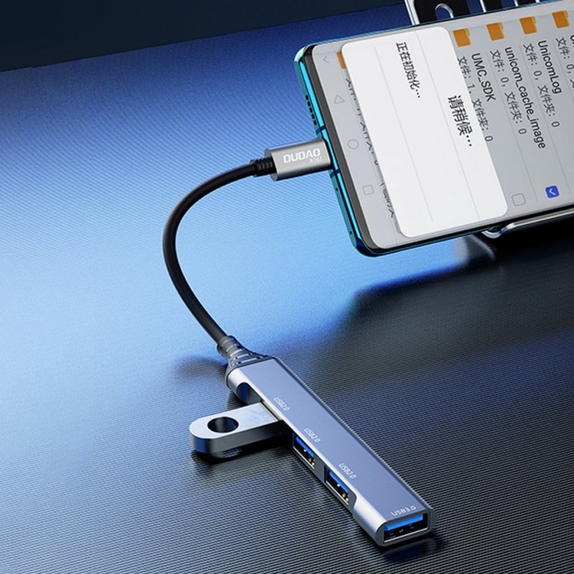 DUDAO A16T USB-C Hub 4v1 - USB-C na 4x USB (3x USB2.0, 1x USB3.0), stříbrný