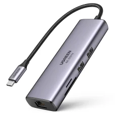 HUB 7v1 Ugreen CM512 USB-C / 2x USB-A 3.2 / HDMI 4K / čtečka SD TF / USB-C PD 100W / RJ45 - šedá