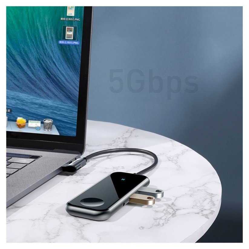 BASEUS CAHUB-AZ0G USB-C Hub 6v1 (HDMI, USB-C, 2xUSB3.0, 3.5mm, Watch nabíječka), PD až 60W, Space Grey