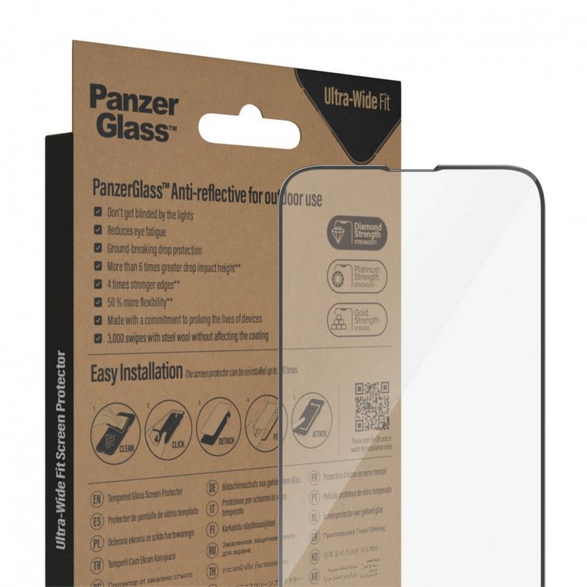 PANZERGLASS Ochranné sklo 2.5D FULL-COVER 0.4mm pro iPhone 13 Pro Max/14 Plus, AntiBacterial, Anti-reflexní, montážní rámeček