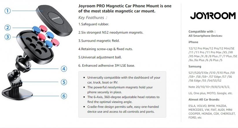 JOYROOM JR-ZS202 Magnetický supersilný samolepící držák na mobilní telefon, černý