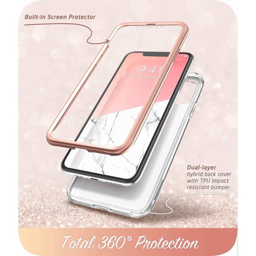 SUPCASE Cosmo Ultra odolný kryt s integrovanou ochranou displeje pro iPhone 11, růžový mramor