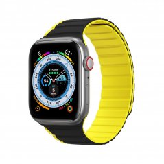 DUX DUCIS Strap LD Magnetický silikonový řemínek pro Apple Watch 42/44/45/49, černo-žlutý