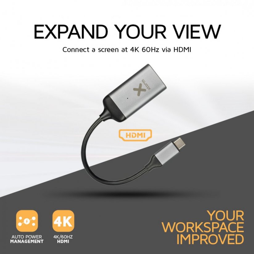 XTORM Worx XWH01 Redukce HDMI na USB-C s podporou 4K/60Hz, Space Grey